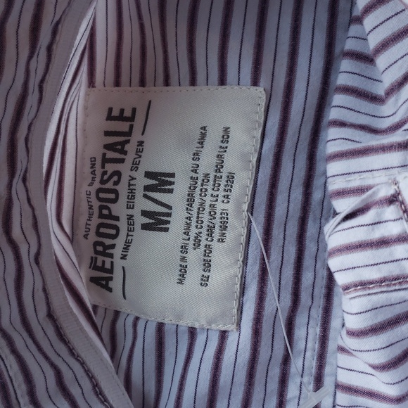 Men's Aeropostale White Striped Long Sleeve Button-up Shirt Size M - NWOT - Picture 3 of 12